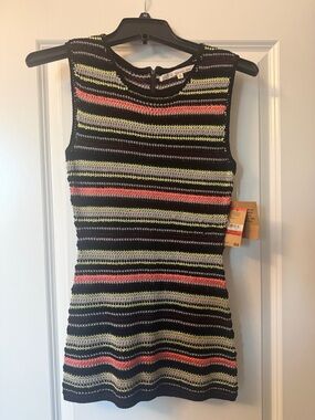 RACHEL Rachel Roy Striped Knit Tank with Coral. Burgundy Accents AS IS